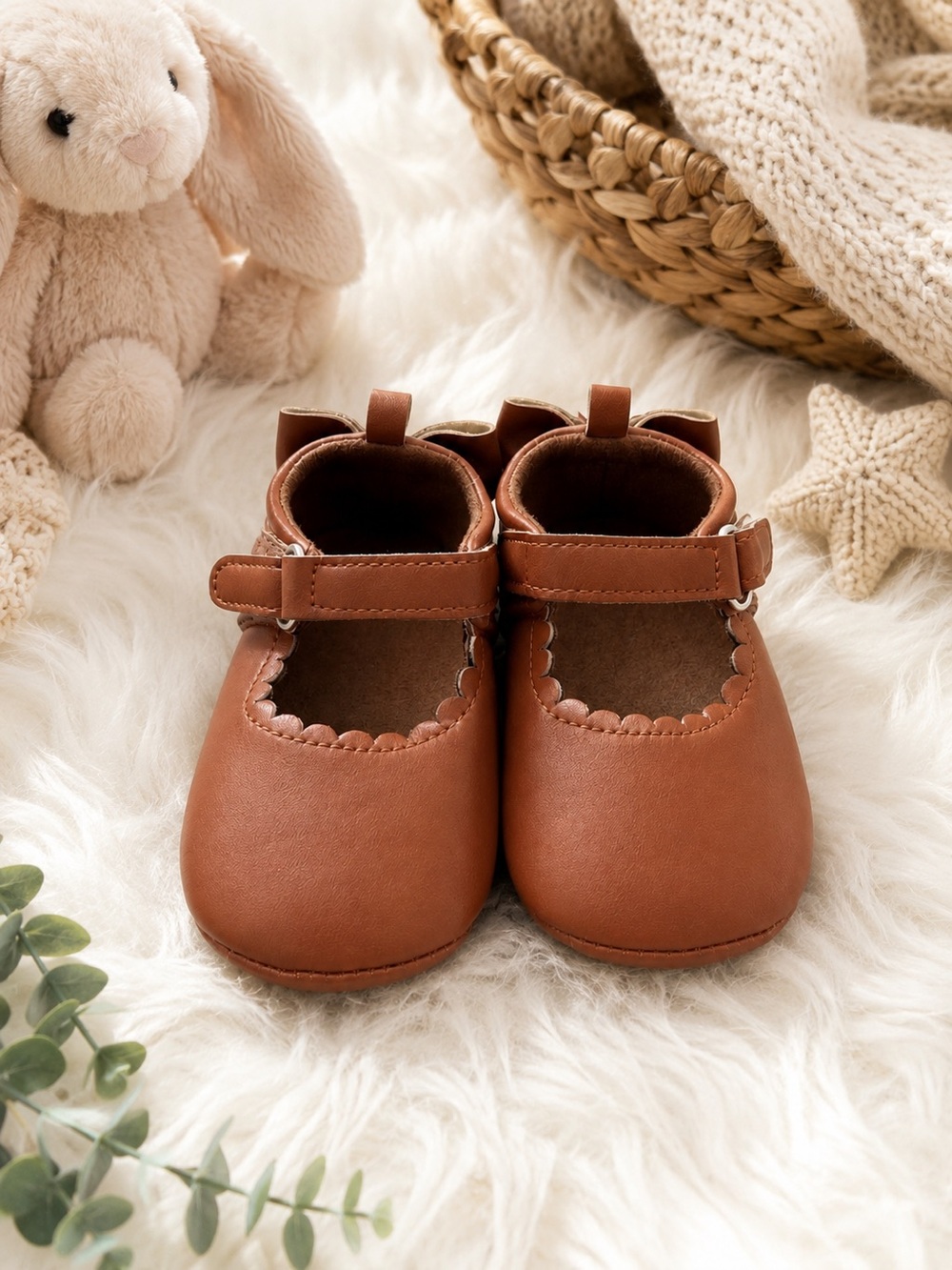 Brown Baby Mary Jane First Walker Shoes w/ Bows NWOT 12–18 Months